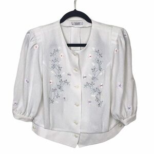 White Floral Embroidered Button Up Blouse